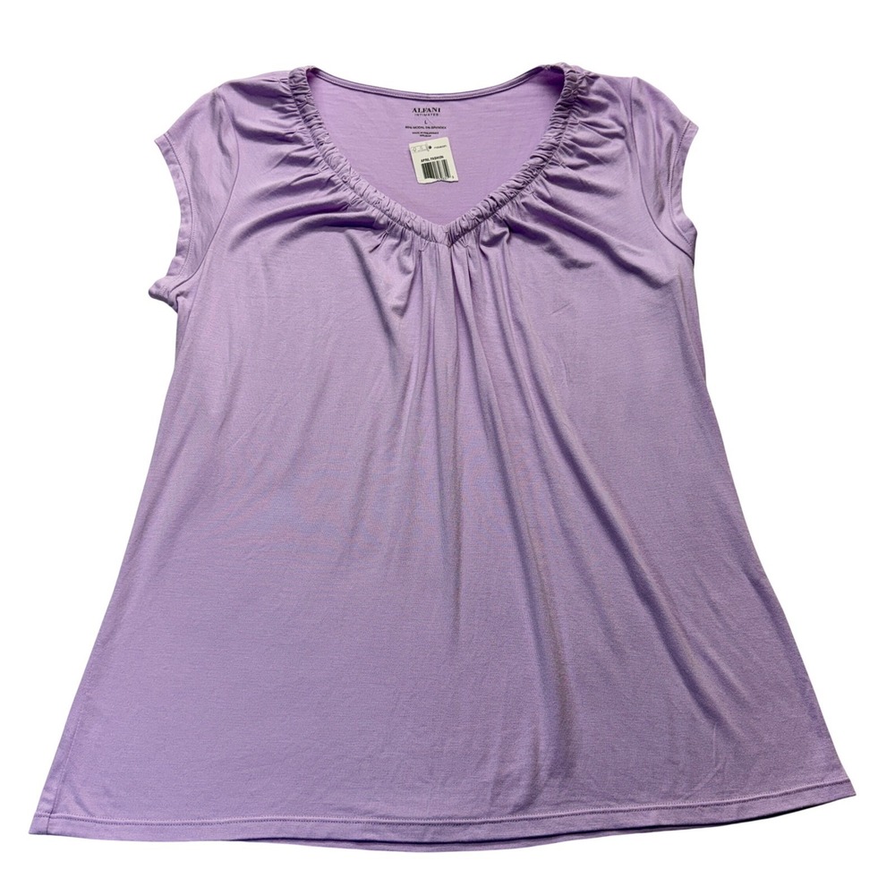 Alfani Sleep Top Women's L Purple Intimates V-Neck Cap Sleeve Modal Spandex Knit